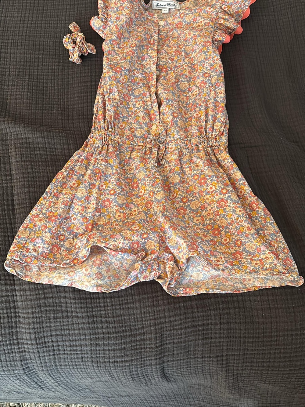 Tartine et Chocolat Floral Ruffle Romper in Pink Orange Cream